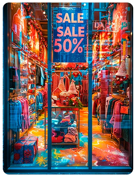 Bright store interior with sale